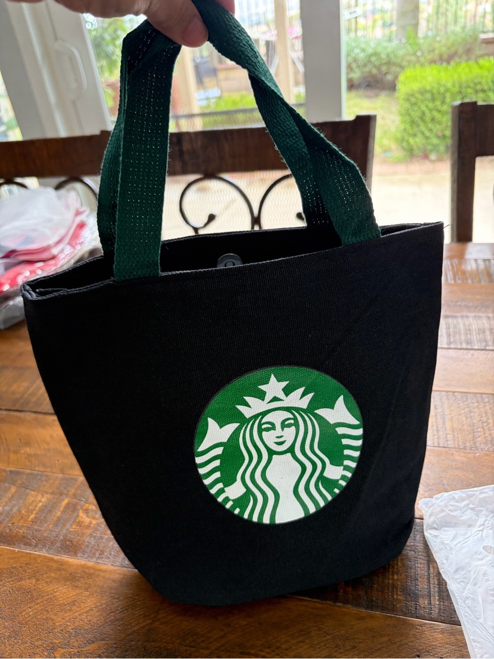 Starbucks Black Canvas Tote with Green Logo and Handles